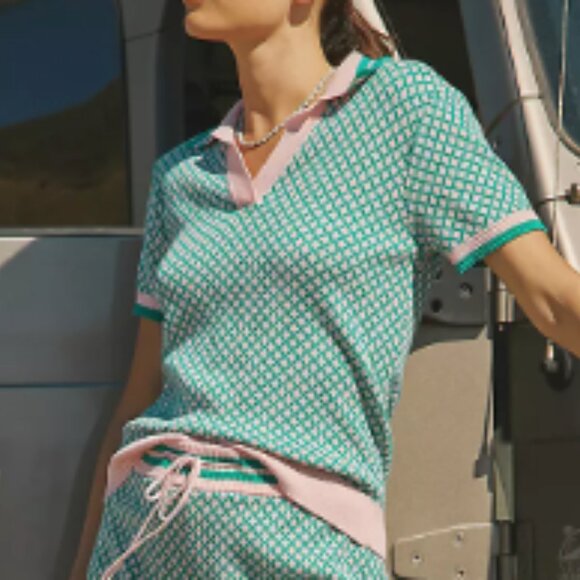 Beach Riot by Anthro Pink & Green Giana Collared Knit Top in Large - Picture 1 of 7